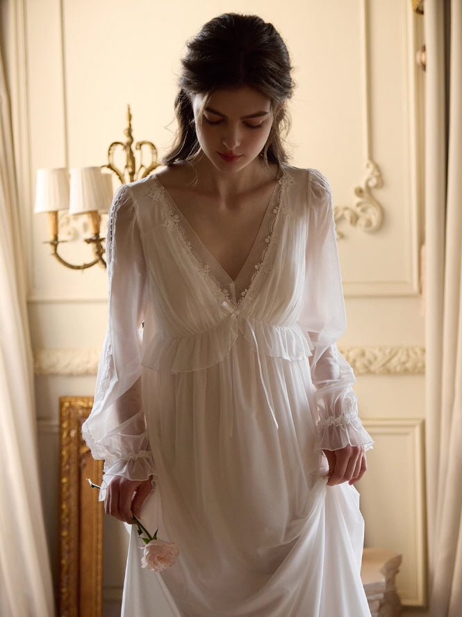 Ethereal Lace Trim Long Sleeve Nightgown Ethereal Lace Trim Long Sleeve Nightgown