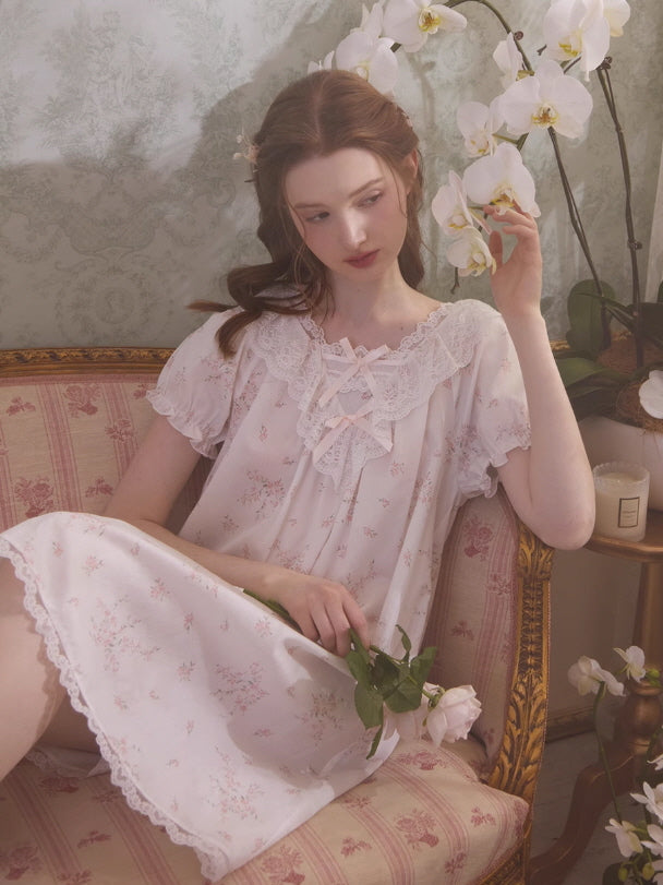 Romantic Lace-Trimmed Cotton Nightgown