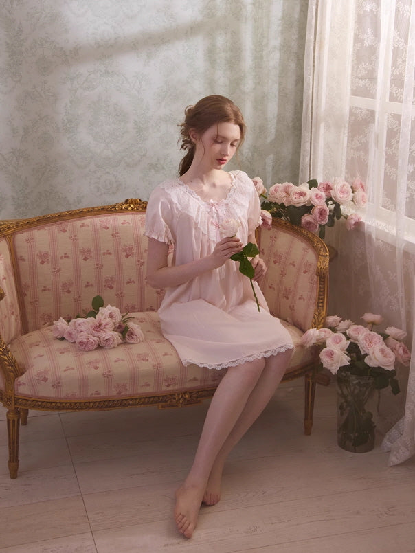 Romantic Lace-Trimmed Cotton Nightgown