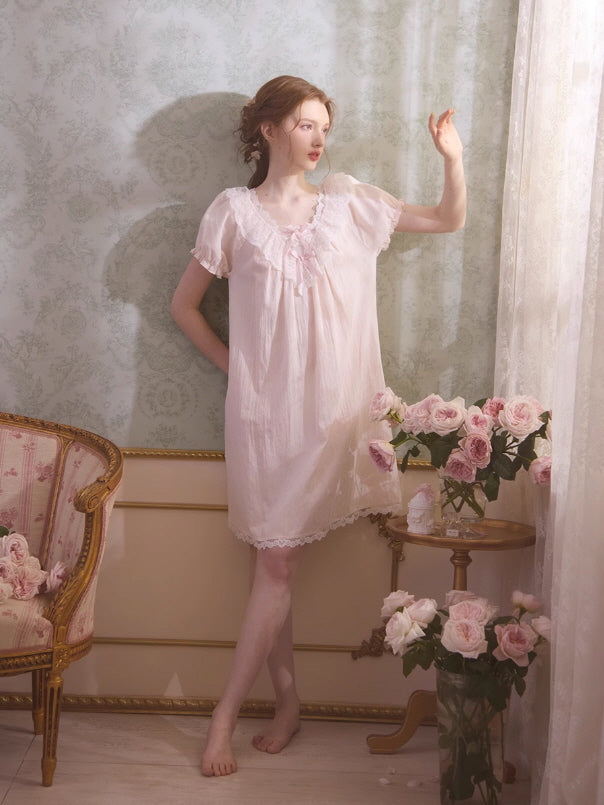 Romantic Lace-Trimmed Cotton Nightgown