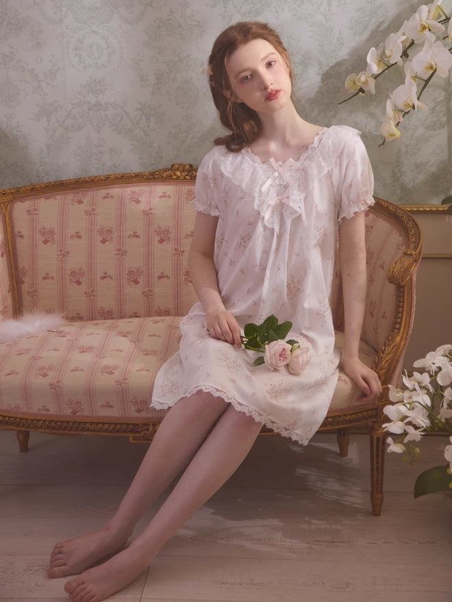 Romantic Lace-Trimmed Cotton Nightgown