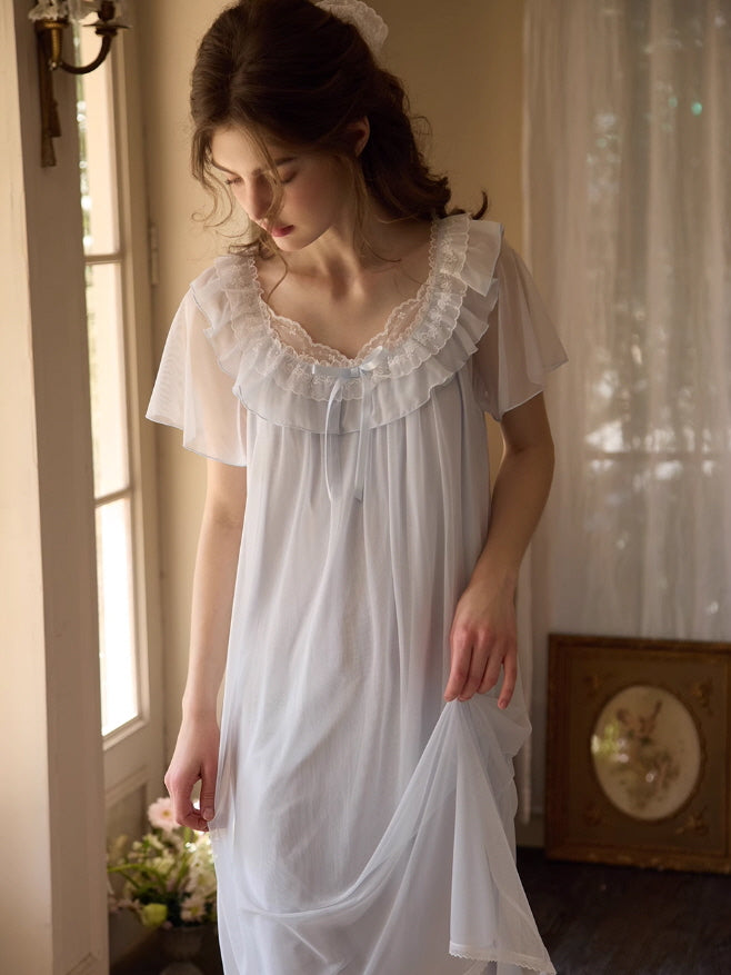 Ethereal Ruffled Lace Nightgown
