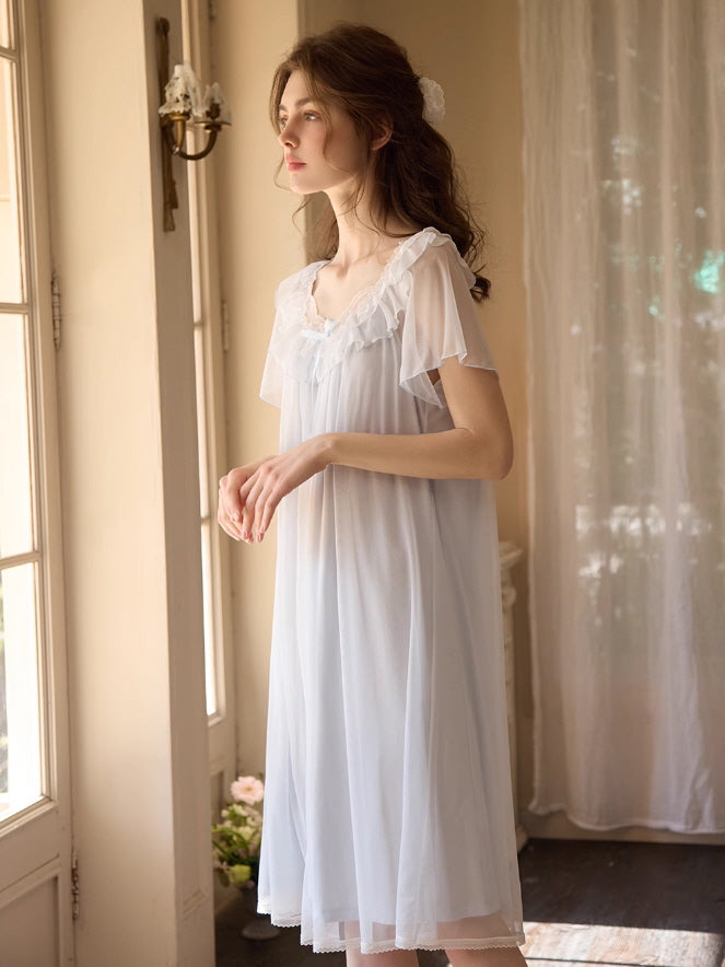 Ethereal Ruffled Lace Nightgown