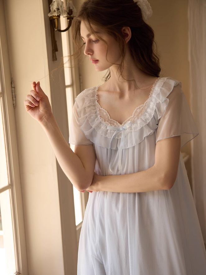 Ethereal Ruffled Lace Nightgown