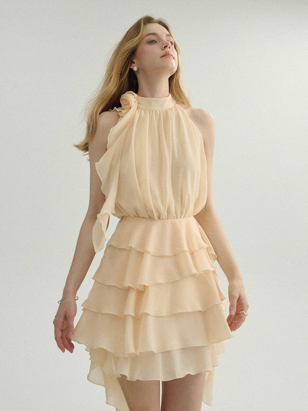 Ethereal Cream Ruffle Rose Halter Top