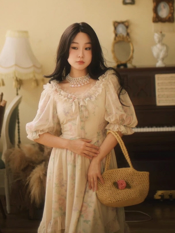 Romantic Pastel Garden Ruffle Dress