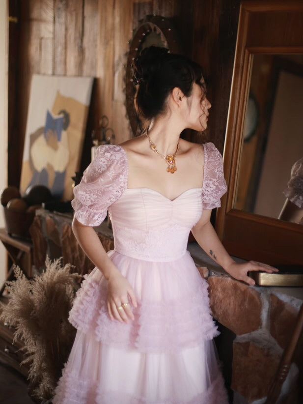 Ethereal Rose Lace Tulle Dress