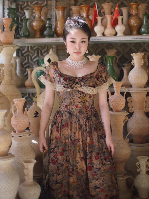 Romantic Victorian Floral Lace Dress