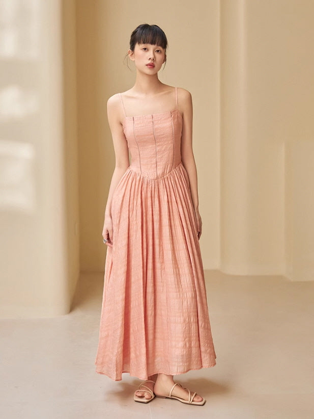 strapless open back dress Pink Embroidered Lace Cotton Maxi Dress