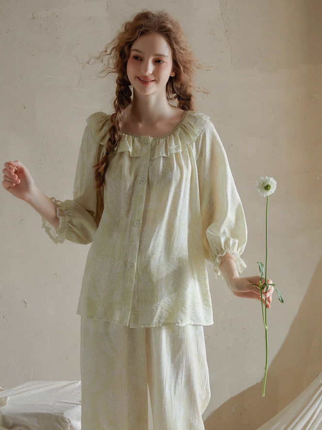 Ethereal Ruffled Floral Nightwear Set