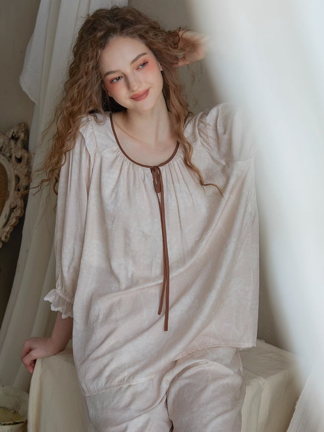 Vintage Ruffled Lace Trim Pajama Set