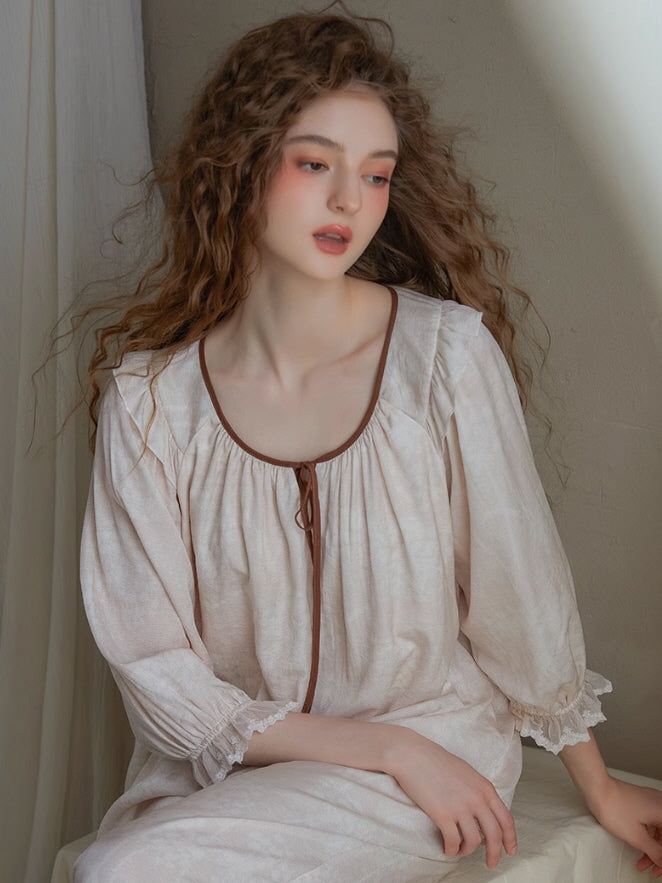 Vintage Ruffled Lace Trim Pajama Set