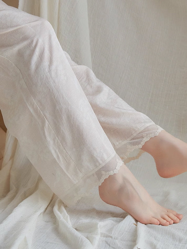 Vintage Ruffled Lace Trim Pajama Set