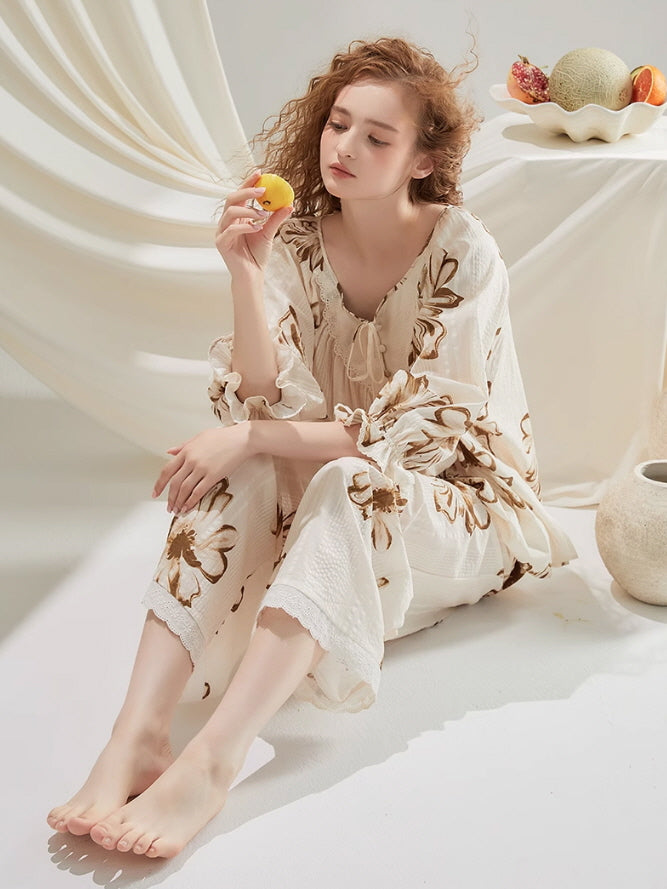 Vintage Floral Cotton Pajama Set