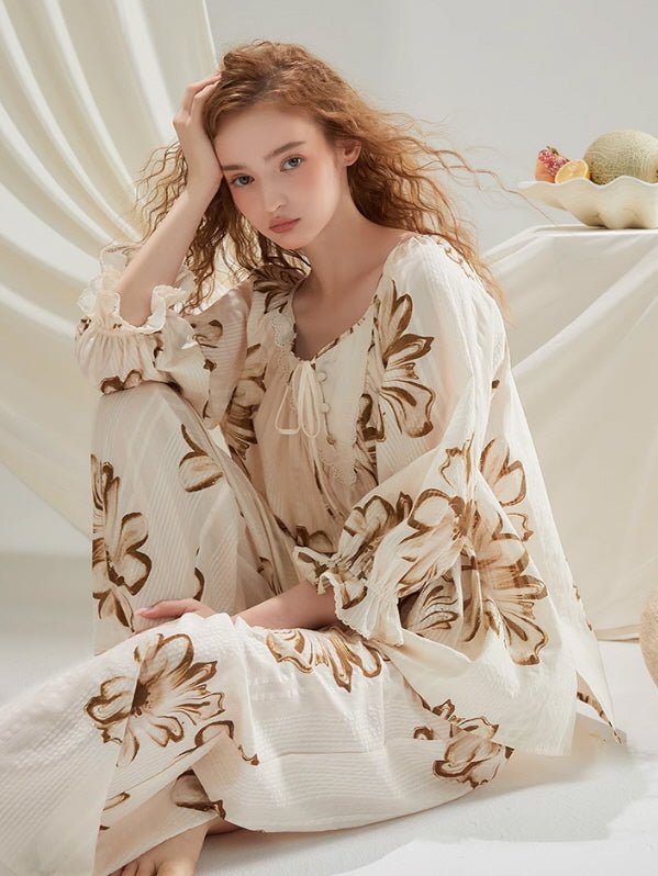 Vintage Floral Cotton Pajama Set