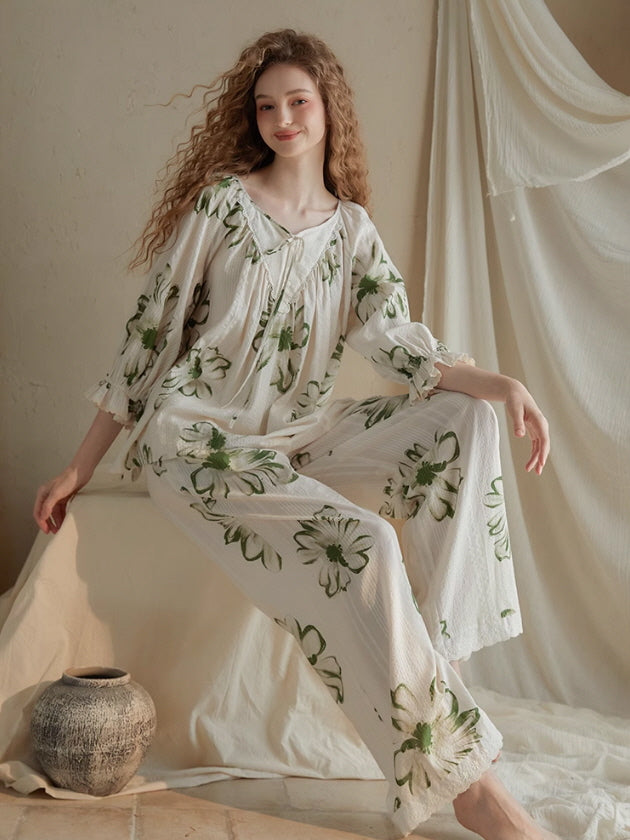 Vintage Floral Cotton Pajama Set