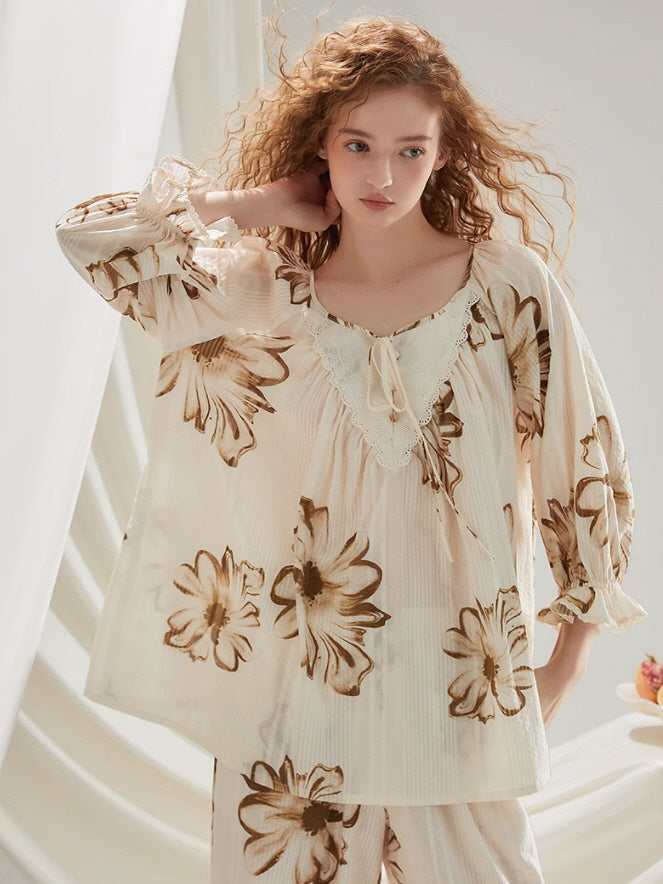 Vintage Floral Cotton Pajama Set