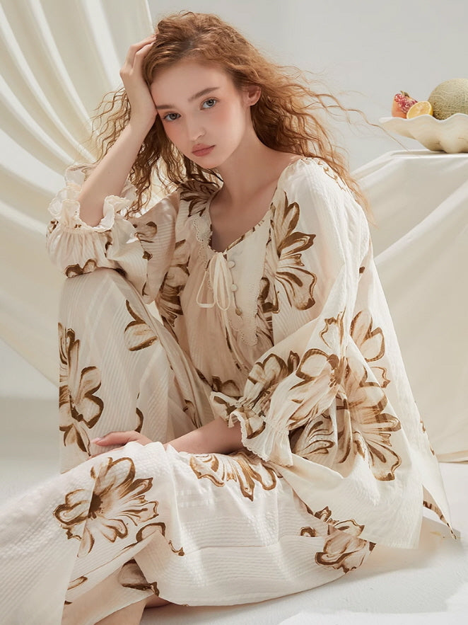 Vintage Floral Cotton Pajama Set