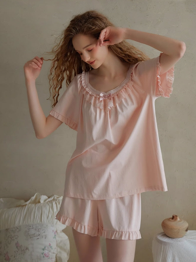 Soft Ruffle Cotton Pajama Set
