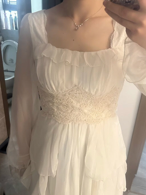 Vintage Ivory Chiffon Ruffle Dress