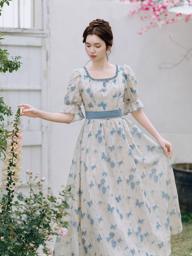 Light Blue Butterfly Floral Dress – Whimsical Fairytale Fantasy Outfit