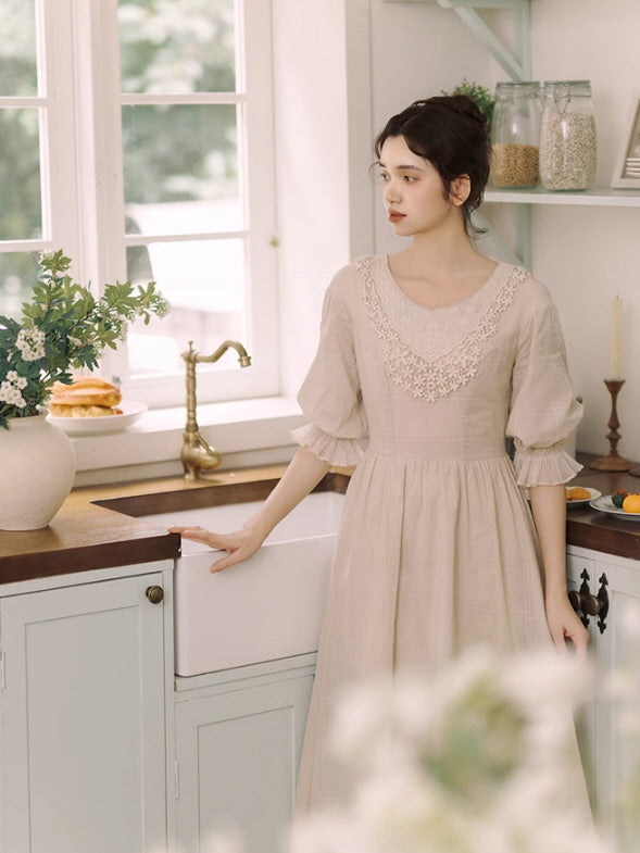 Vintage Embroidered Collar Cotton Dress