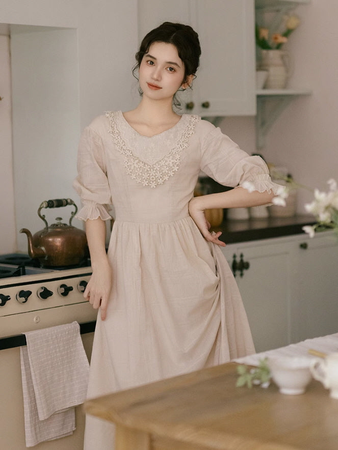 Vintage Embroidered Collar Cotton Dress