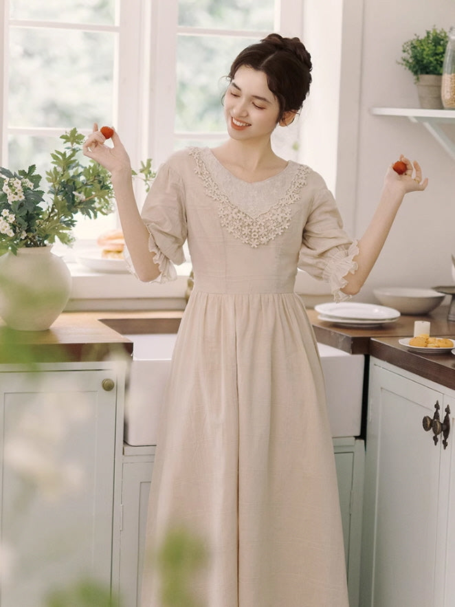 Vintage Embroidered Collar Cotton Dress