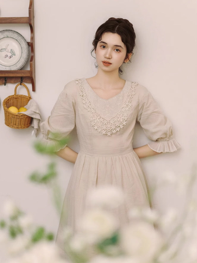 Vintage Embroidered Collar Cotton Dress