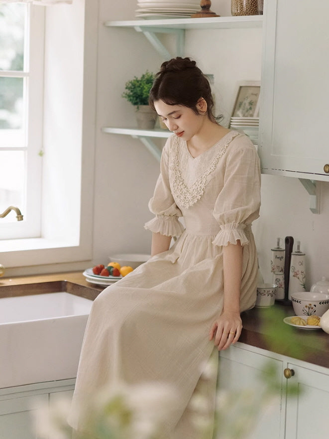 Vintage Embroidered Collar Cotton Dress