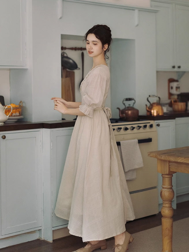 Vintage Embroidered Collar Cotton Dress