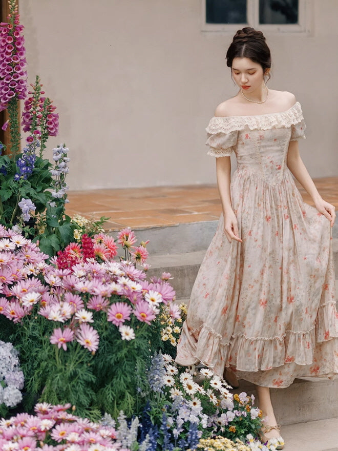 Oil Painting Bloom Lace Dress