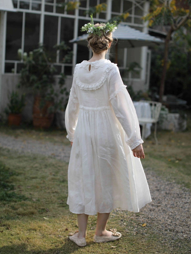 Fountain Embroidery Ramie Dress
