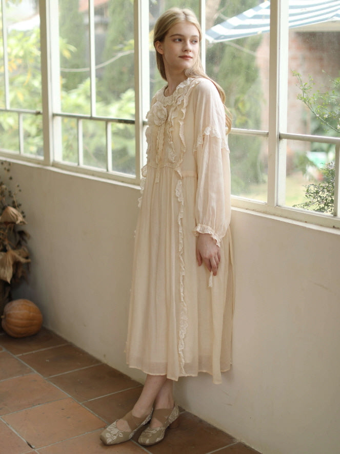 Forest Bloom Ramie Embroidered Dress