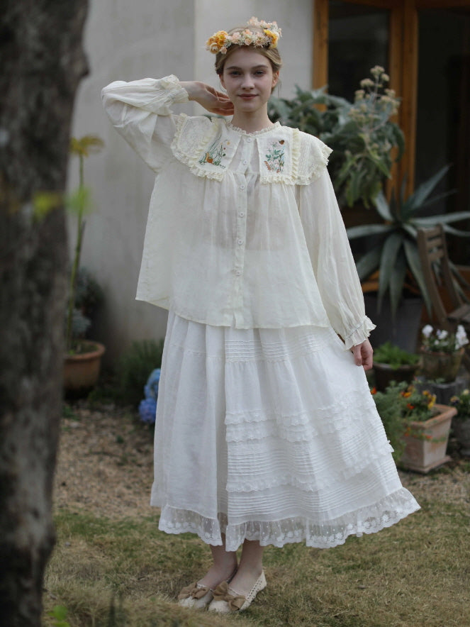 Wild Garden Embroidered Ramie Blouse