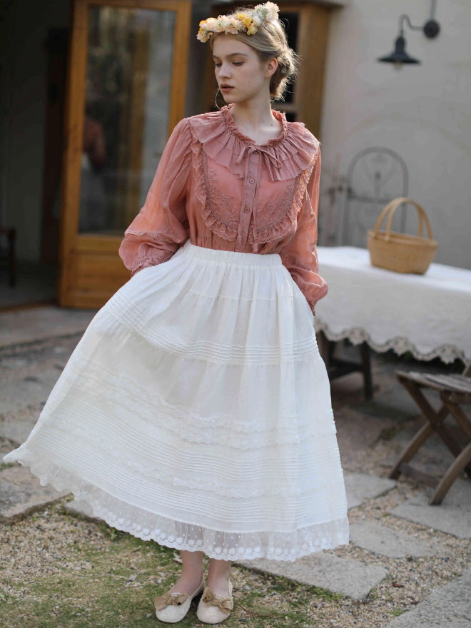 Lace Meadow Tiered Linen Skirt