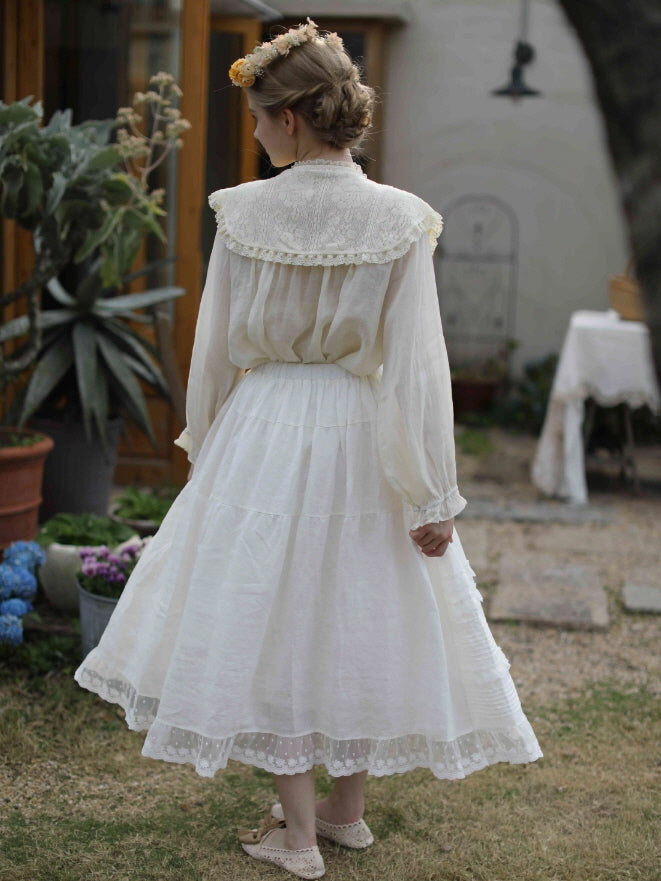 Lace Meadow Tiered Linen Skirt