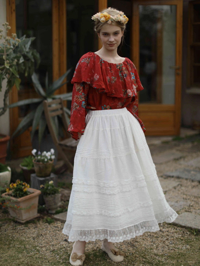 Lace Meadow Tiered Linen Skirt