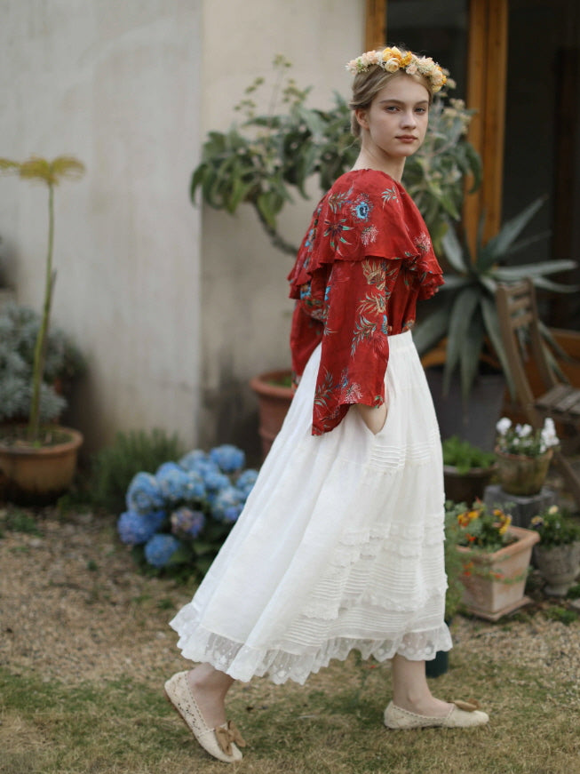 Lace Meadow Tiered Linen Skirt