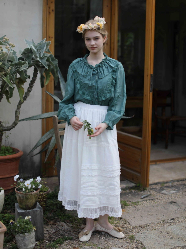 Lace Meadow Tiered Linen Skirt