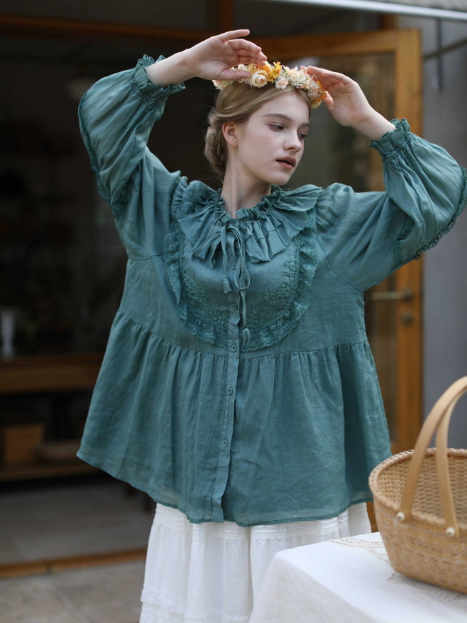 Rose Whispers Ramie Lace Blouse