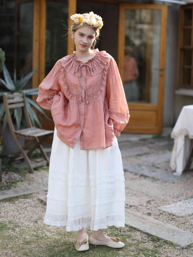 Rose Whispers Ramie Lace Blouse