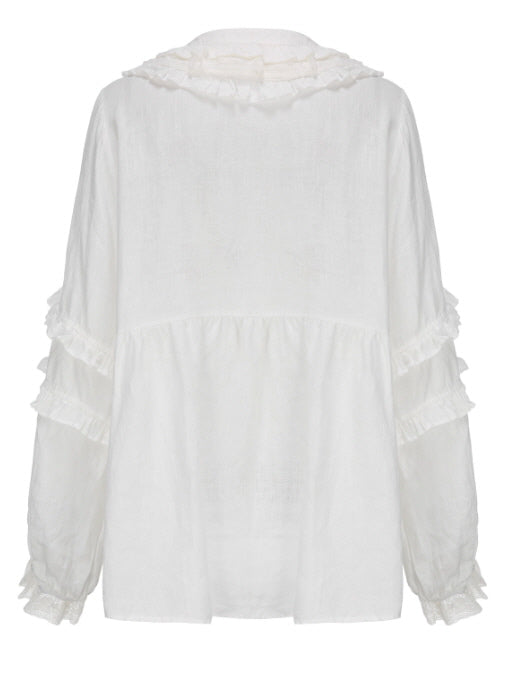 Flower Basket Embroidery Linen Blouse