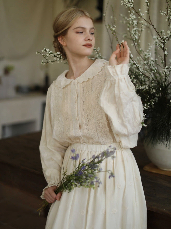 Antique Cream Lace Panel Blouse