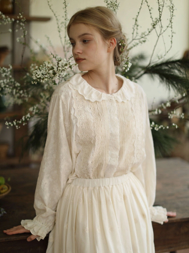 Antique Cream Lace Panel Blouse