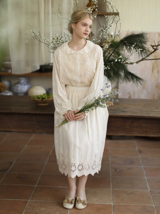 Antique Cream Lace Panel Blouse