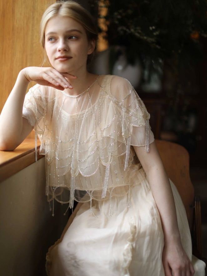 Moonlight Garden Beaded Cold Shoulder Top