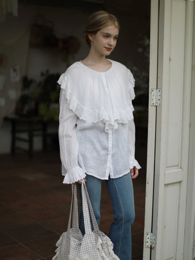 Romantic Broderie Ruffle Collar Blouse