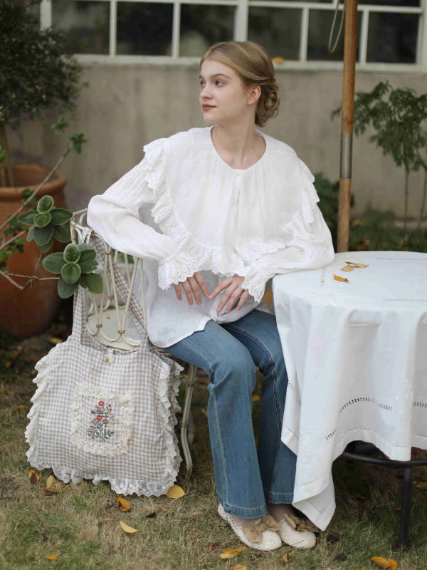 Romantic Broderie Ruffle Collar Blouse