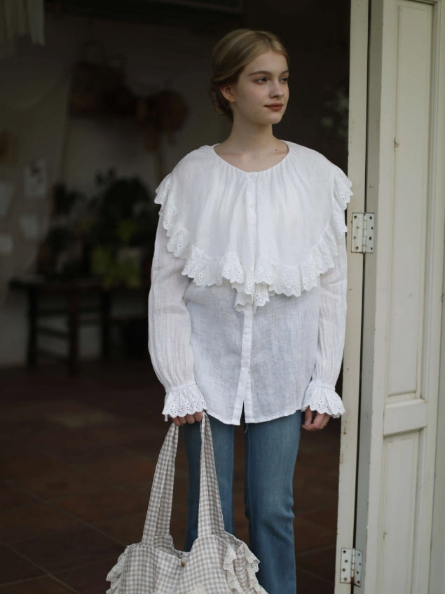Romantic Broderie Ruffle Collar Blouse